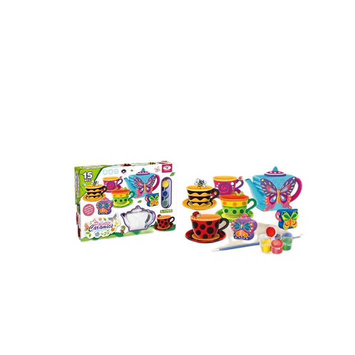 طقم تلوين طقم الشاي الخزفي – 15 قطعة