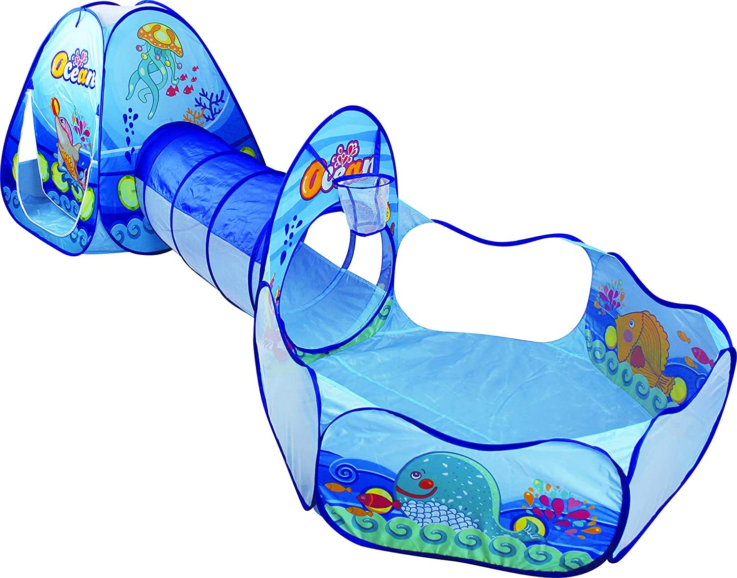 خيمة لعب 3 في 1 من بلاي هاوس مع نفق وحمام سباحة للأطفال - 50 كرة بتصميم المحيط - ألعابي