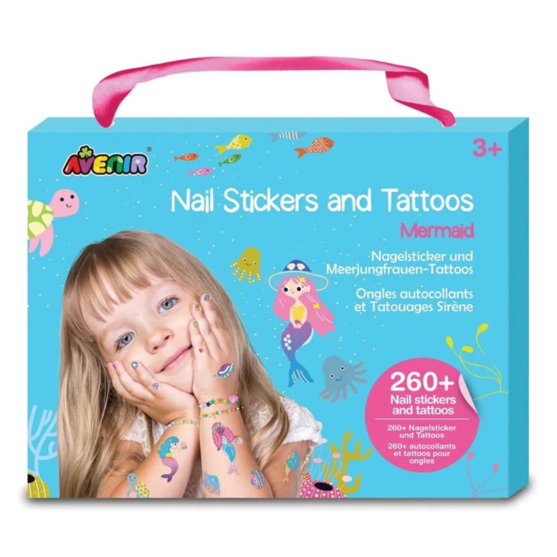 أفينير - مجموعة ملصقات التاتو وتزيين الأظافر بتصميم حورية البحر