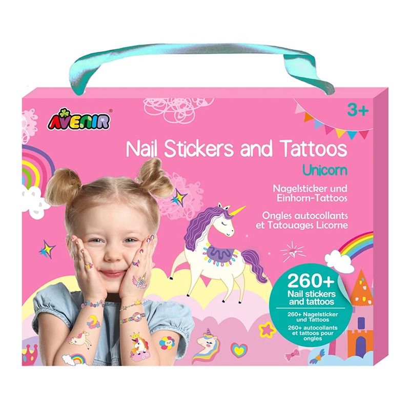 أفينير - مجموعة ملصقات التاتو وتزيين الأظافر بتصميم اليونيكورن