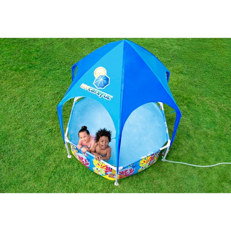 بست واي - مسبح الأطفال ستيل برو مع مظلة رش المياه