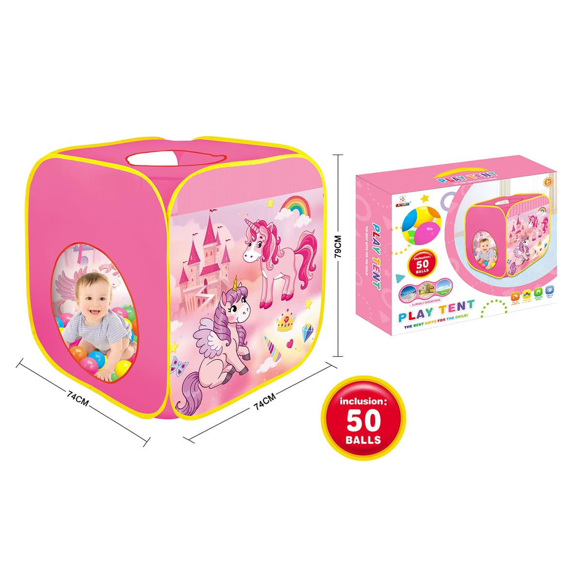خيمة كارتون يونيكورن مع 50 كرة محيط