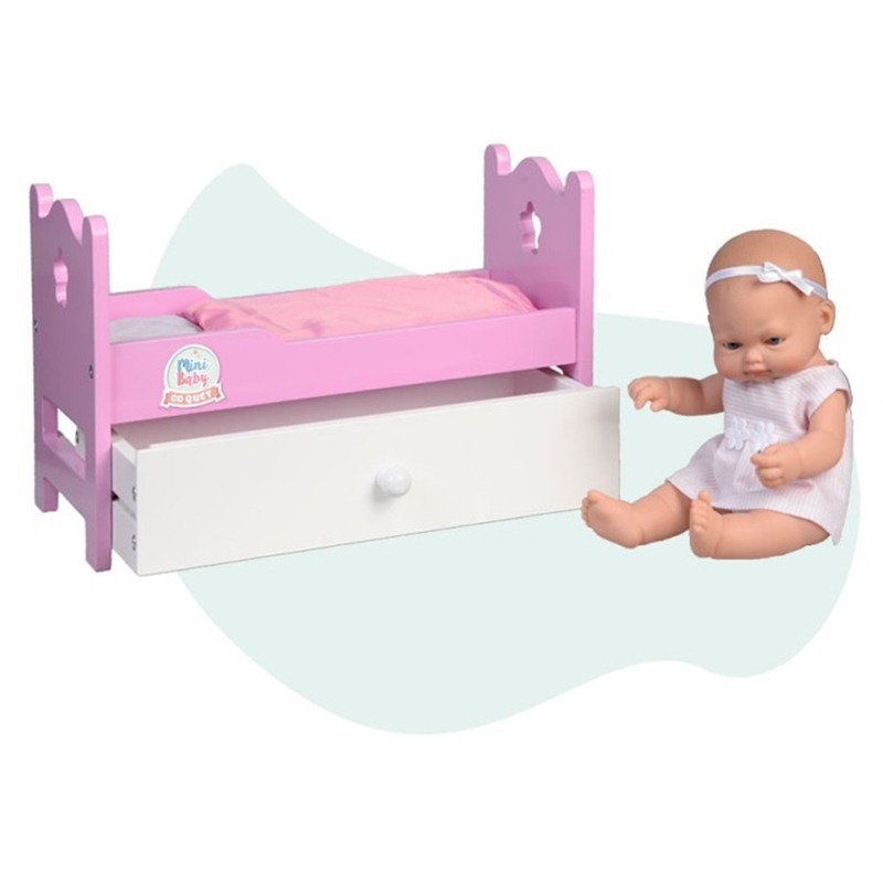 فالكا - دمية ميني بيبي مع سرير ودرج تخزين خشبي