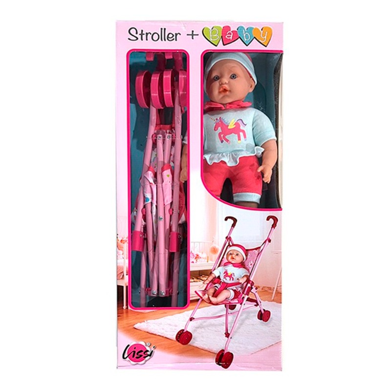 ليسي - عربة الاطفال للدمى مع دمية بيبي - 16 إنش