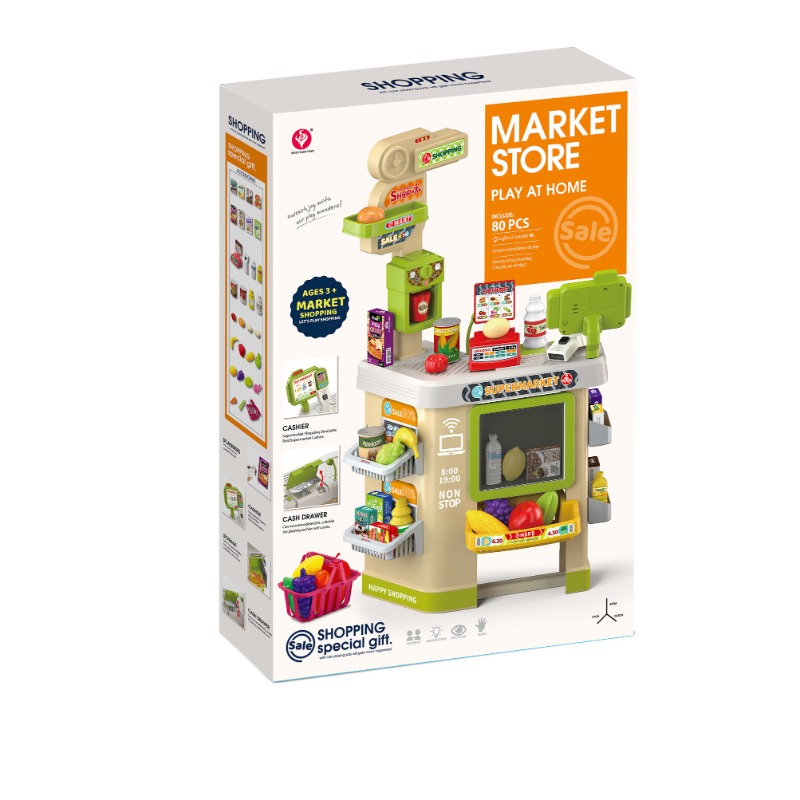 مجموعة طاولة السوبر ماركت مع الأضواء والأصوات 80 قطعة