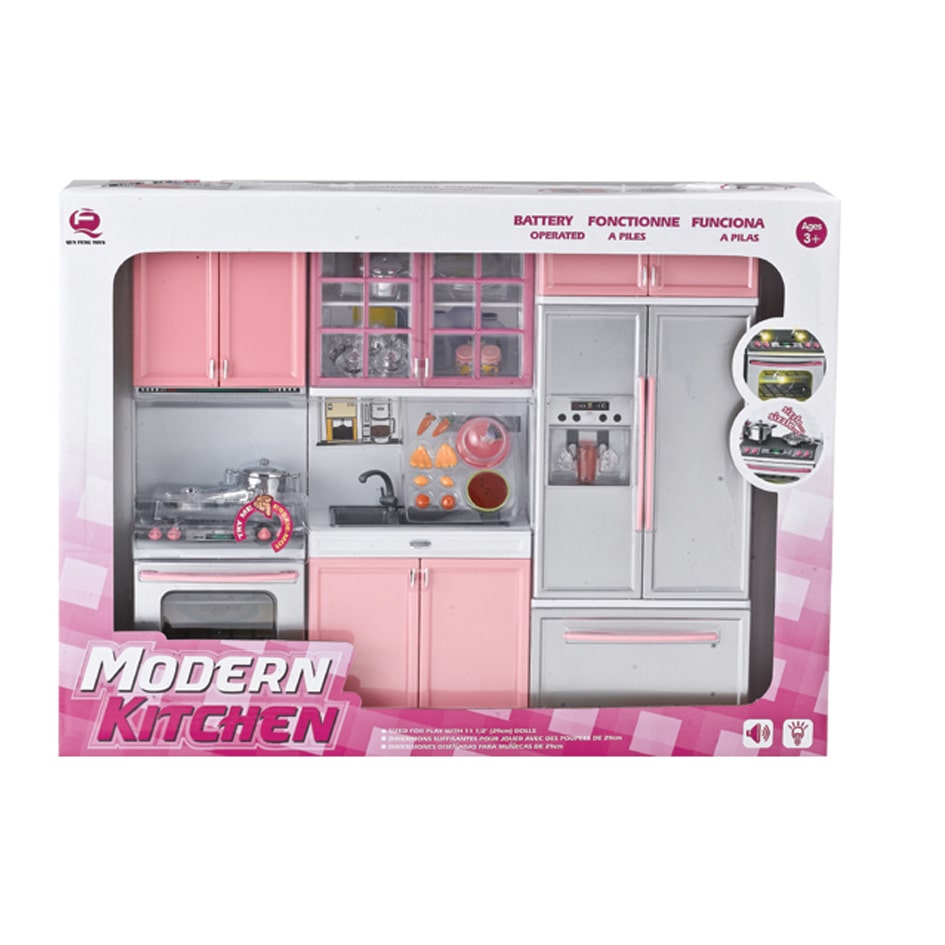 مجموعة أدوات المطبخ بأضواء وأصوات - لون وردي