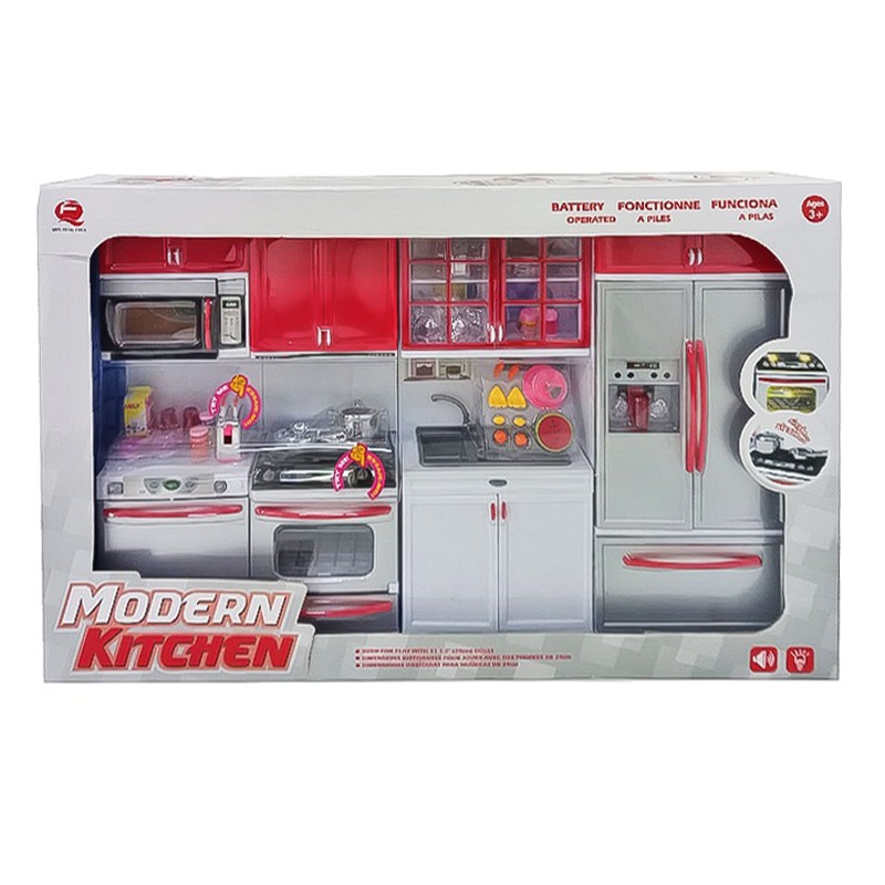 مجموعة أدوات المطبخ بأضواء وأصوات - لون أحمر