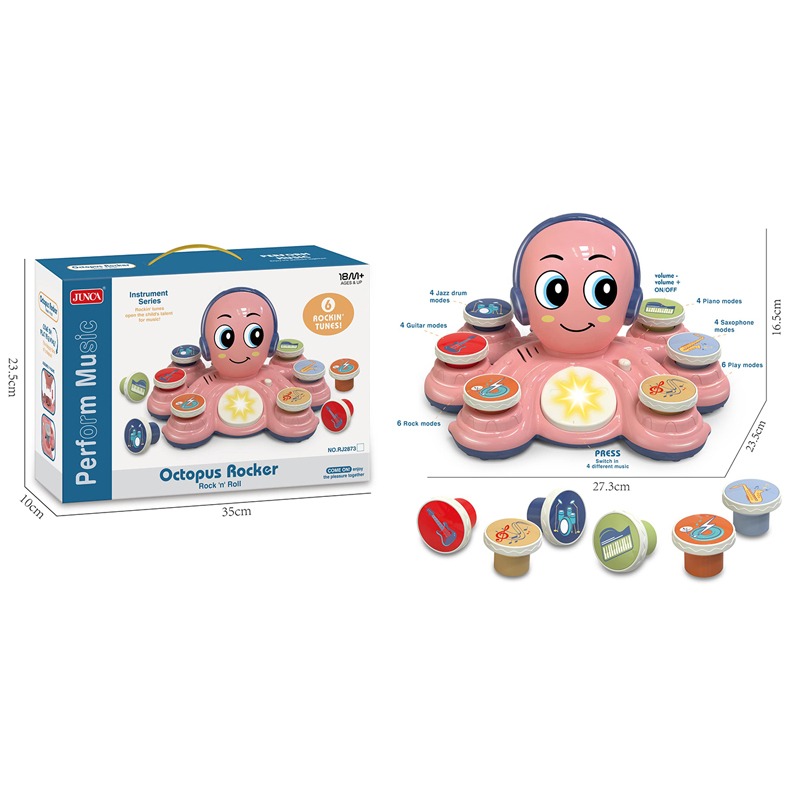 لعبة الاخطبوط التفاعلية الموسيقية لون وردي وأزرق