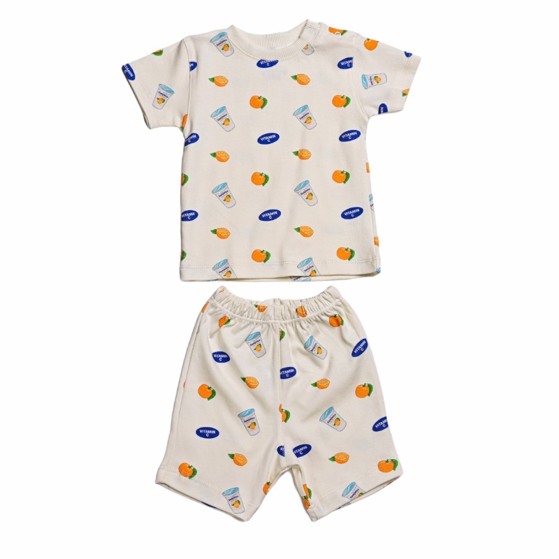 بجامة برسومات عصير سانكست أكمام قصيرة - لون أبيض