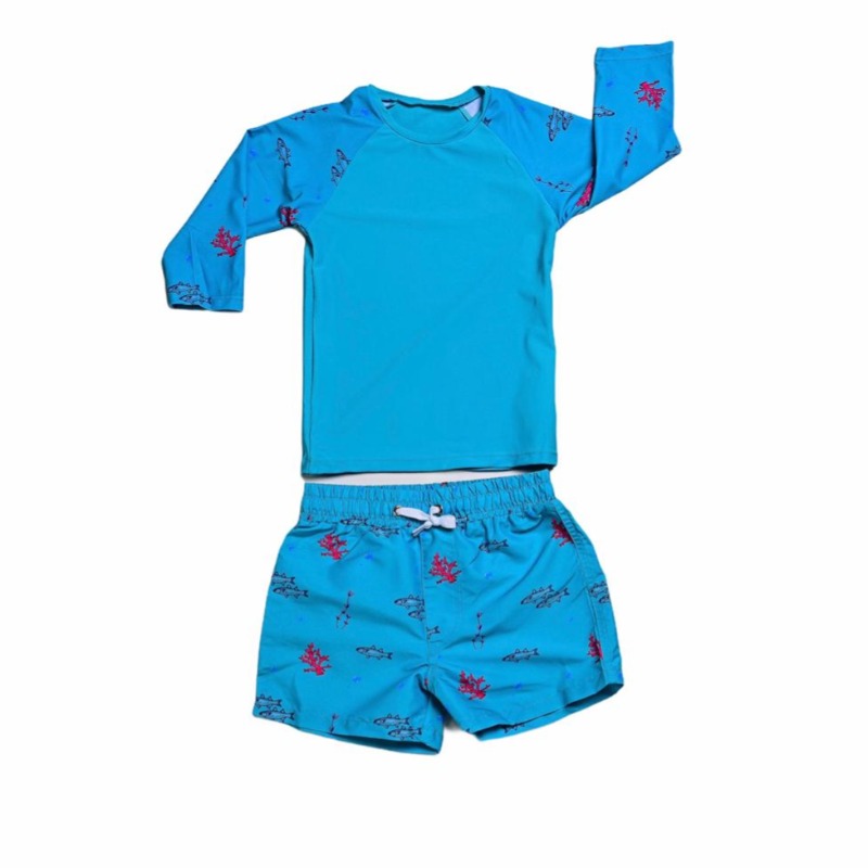 ملابس سباحة برسومات السمك - لون أزرق