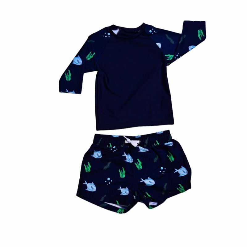 ملابس سباحة برسومات سمكة الزبيدي - لون أسود