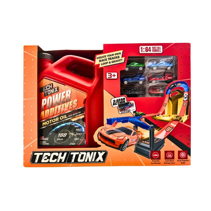 مجموعة مضمار سباق تكنوتونيكس 1: 64 مع 6 سيارات معدنية