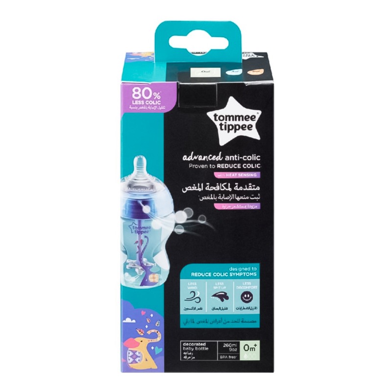 تومي تيبي - رضاعة الأطفال المقاومة للمغص - لون أزرق 260 مل