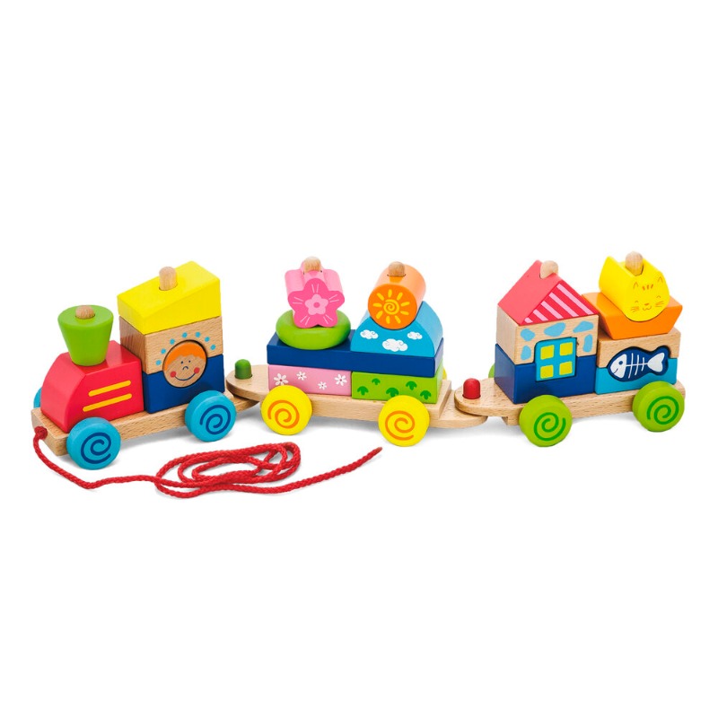 قطار السحب والكتل الخشبية الملونة