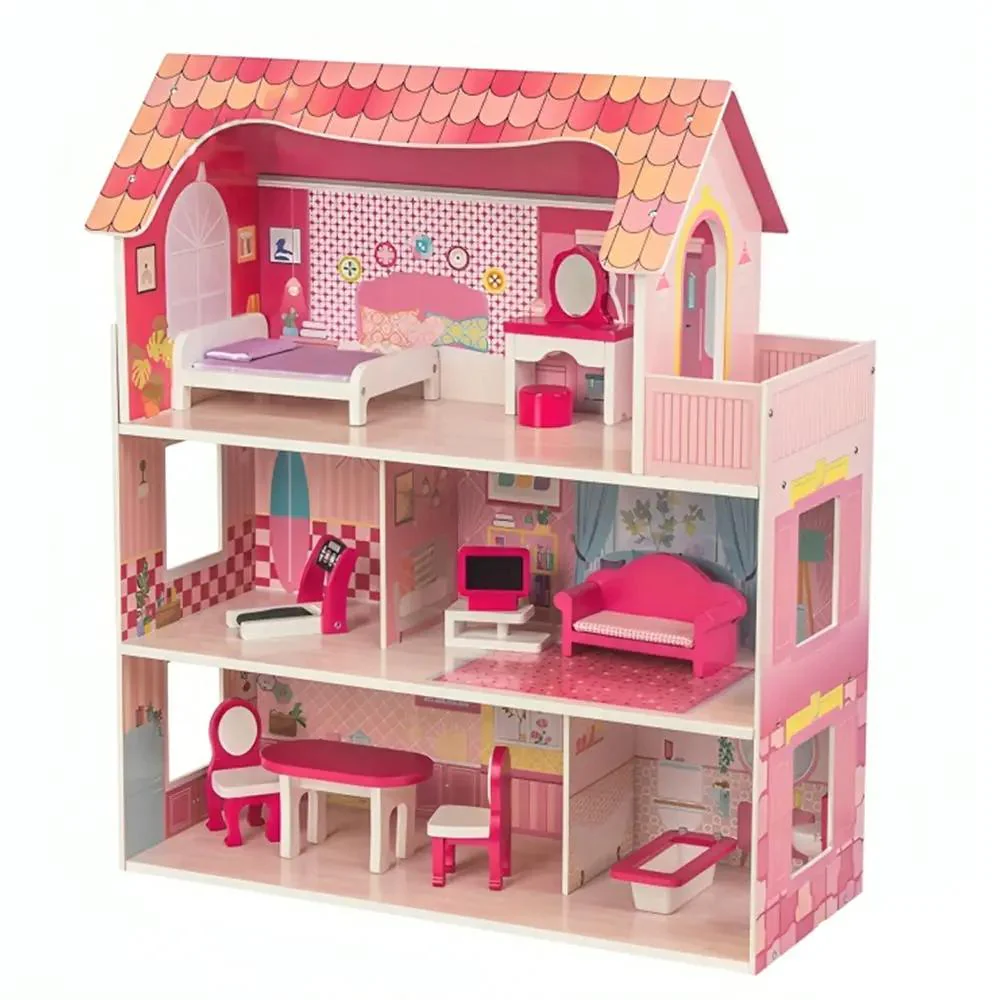بيت عرائس خشبي فاخر مع أثاث متكامل للأطفال