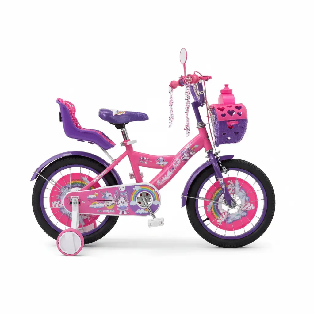 دراجة هوائية 12 بوصة بتصميم أنثوي عصري وألوان جذابة مع سلة أمامية