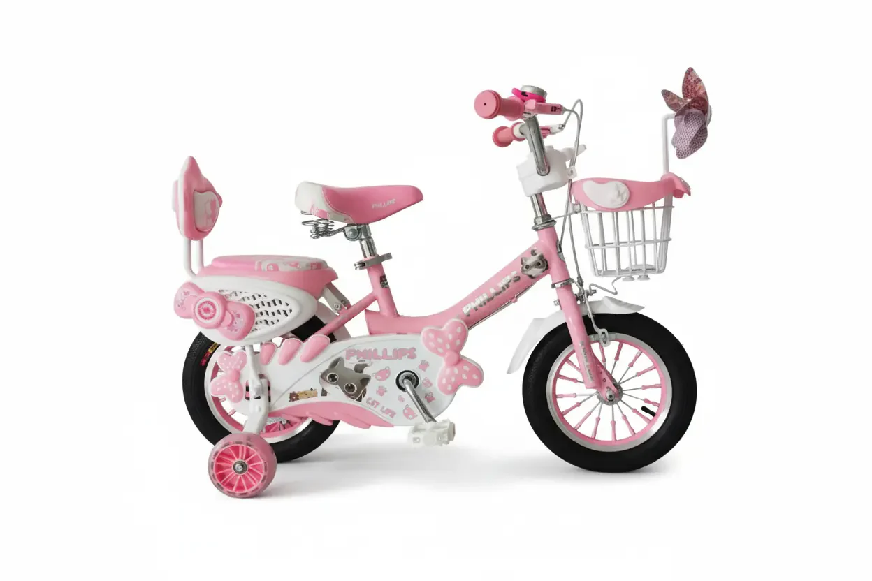 دراجة هوائية 12 بوصة و16 بوصة بتصميم بناتي أنيق باللون الوردي