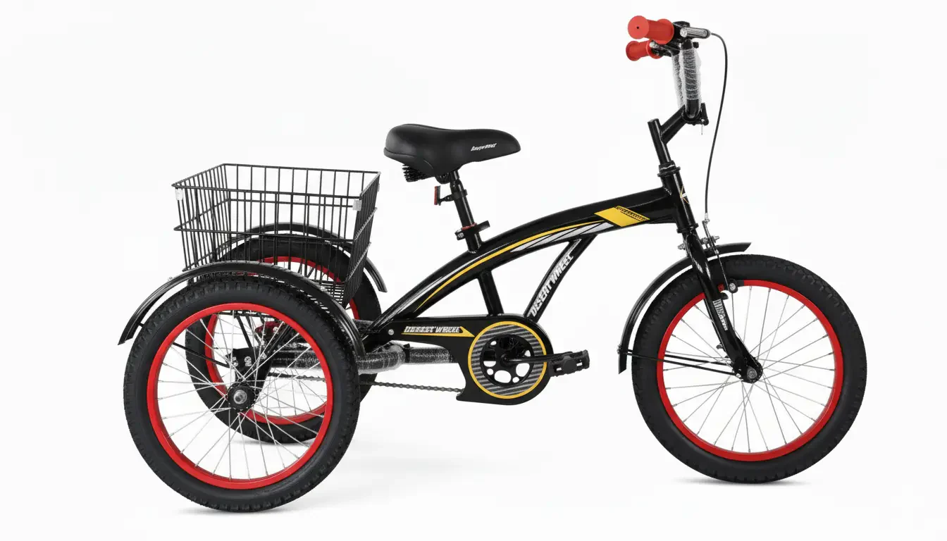 دراجة هوائية 3 عجلات مع سلة خلفية 16/18/20 بوصة بتصميم رياضي | متوفر باللون ( الأحمر ، الأزرق ، الأسود )