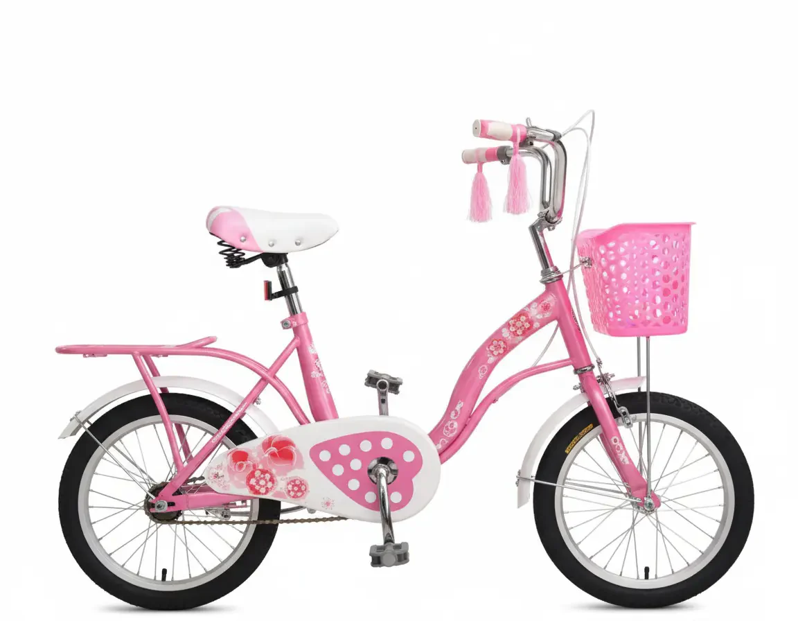 دراجة هوائية 16 بوصة بتصميم أنيق ولون وردي أو بنفسجي مع سلة أمامية ورف خلفي