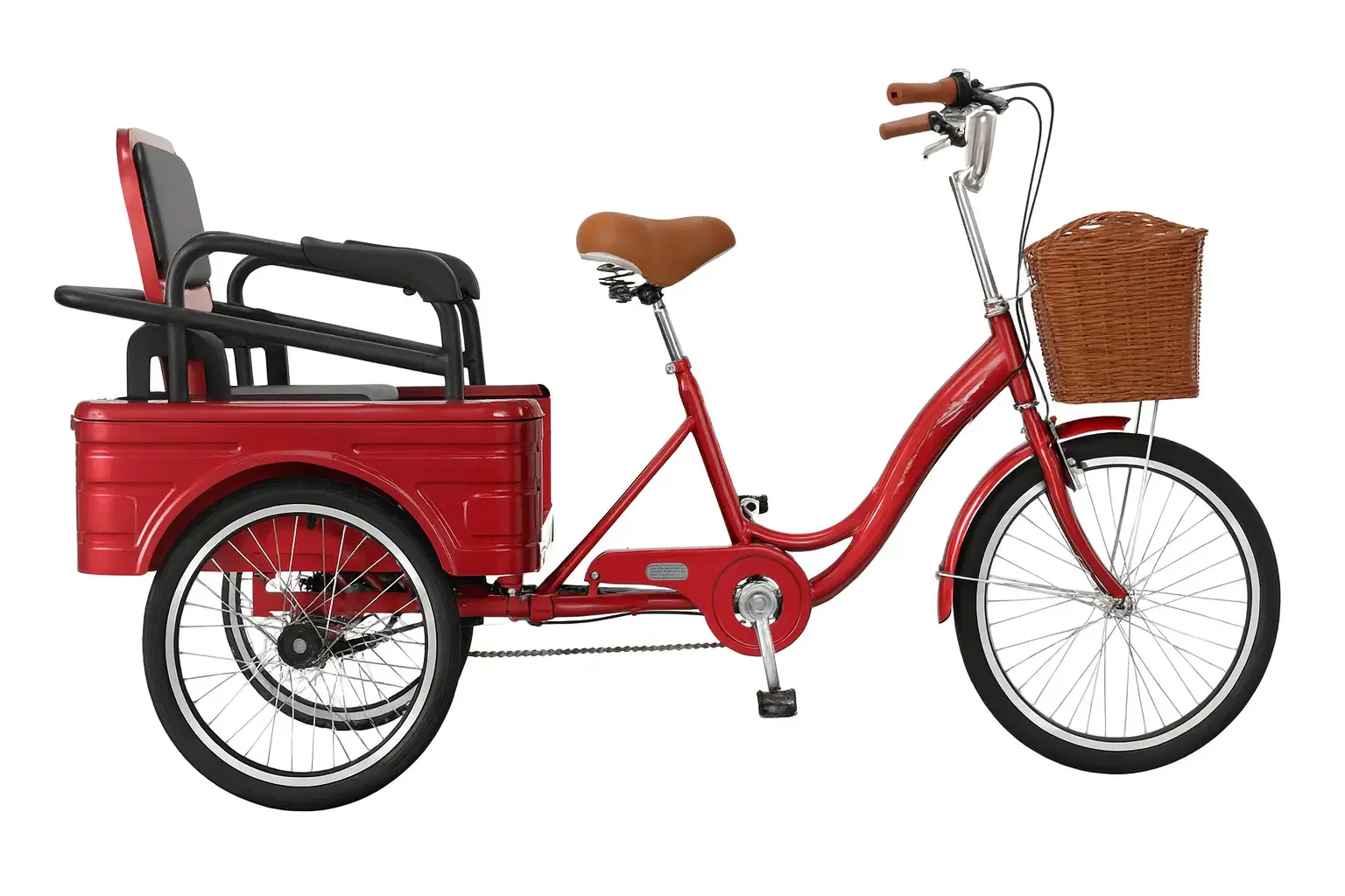 دراجة هوائية 3 تواير مقاس 20 بتصميم عصري ولون أحمر مع سلة خلفية