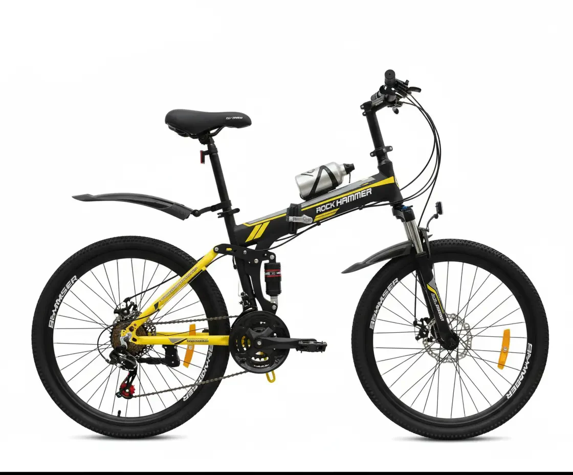 دراجة هوائية 24 بوصة قابلة للطي مع تصميم عصري بالأصفر والأسود