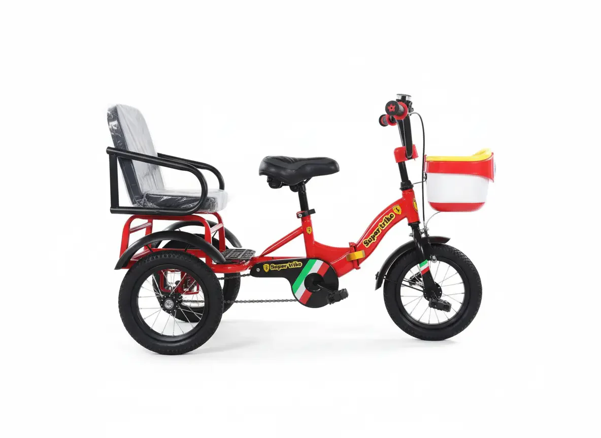 دراجة ثلاثية العجلات 12 بوصة بتصميم مميز ولون وردي مع مقعد خلفي للأطفال