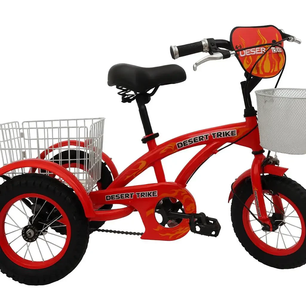 دراجة ثلاثية العجلات حجم 20 بوصة بتصميم عصري ولون أحمر أو أزرق مع سلتين أمامية وخلفية