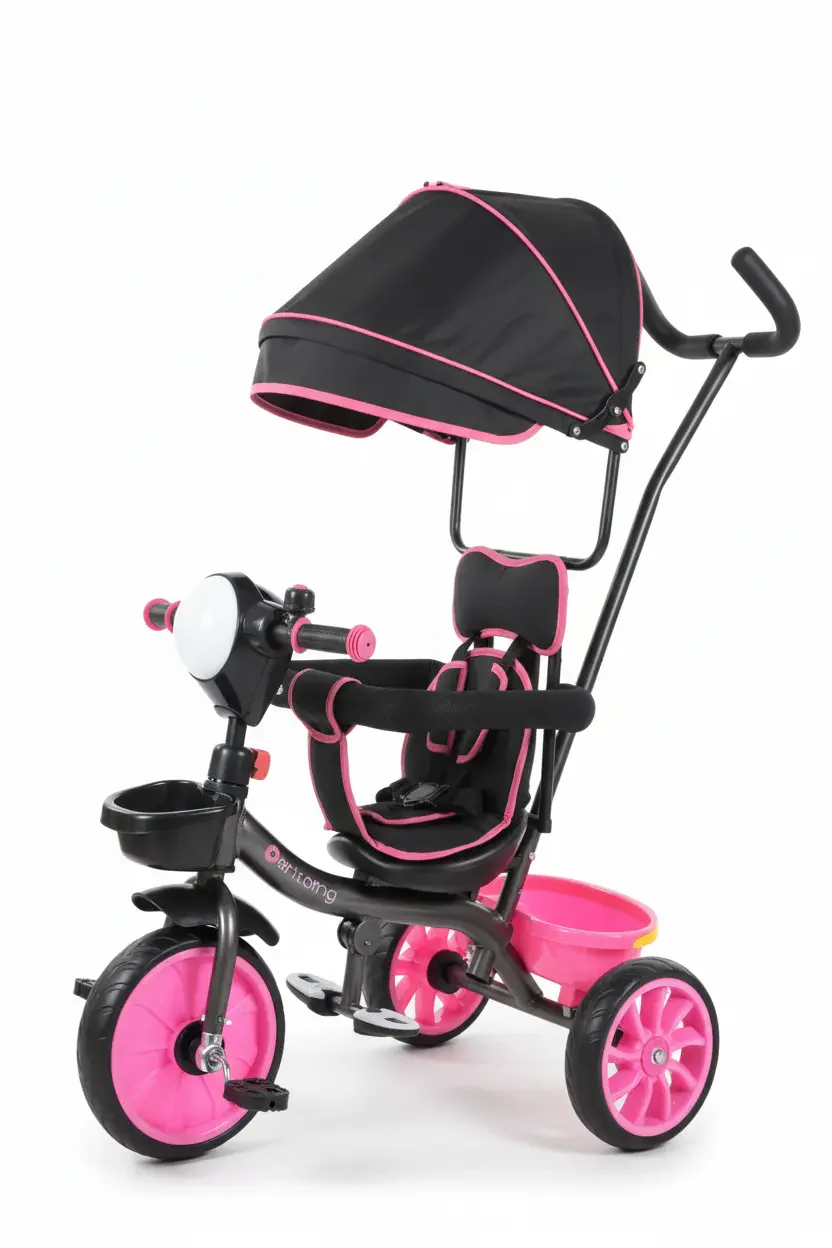 دراجة ثلاثية العجلات للأطفال مع مظلة وتصميم عصري | متوفر باللون ( الاحمر ، الأزرق ، الوردي )
