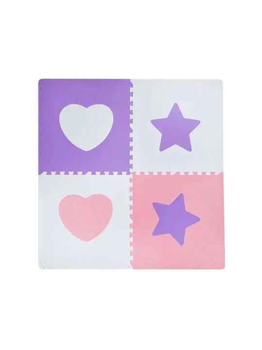 بساط أرضية وردي وأبيض مزخرف بالأشكال 4 حبات – آمن ومثالي لغرف الأطفال