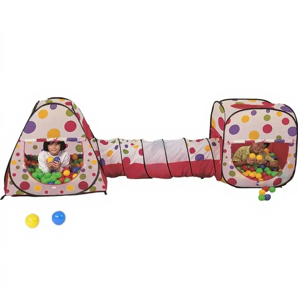 خيمة لعب مزدوجة مع نفق و200 كرة ملونة للأطفال