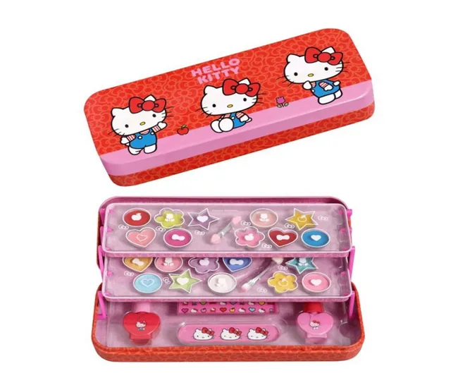 AIR VAL HELLO KITTY MAKEUP TIN WITH 3 FOLDING TRAYS