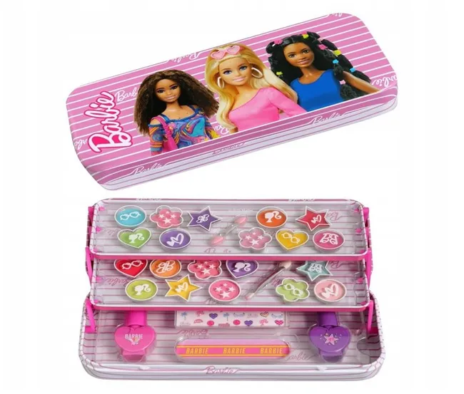 AIR VAL BARBIE MAKEUP TIN WITH 3 FOLDING TRAYS