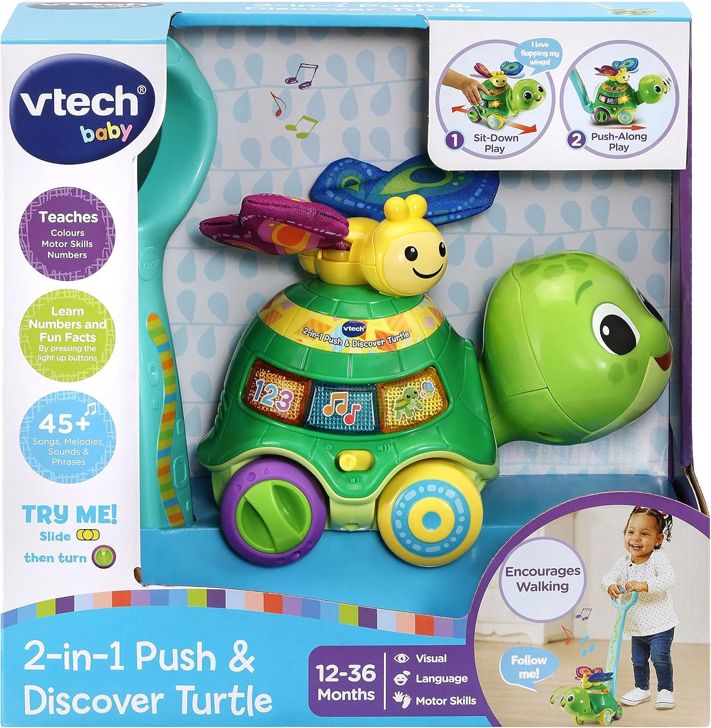 VTech Baby 2-in-1 Push & Discover Turtle
