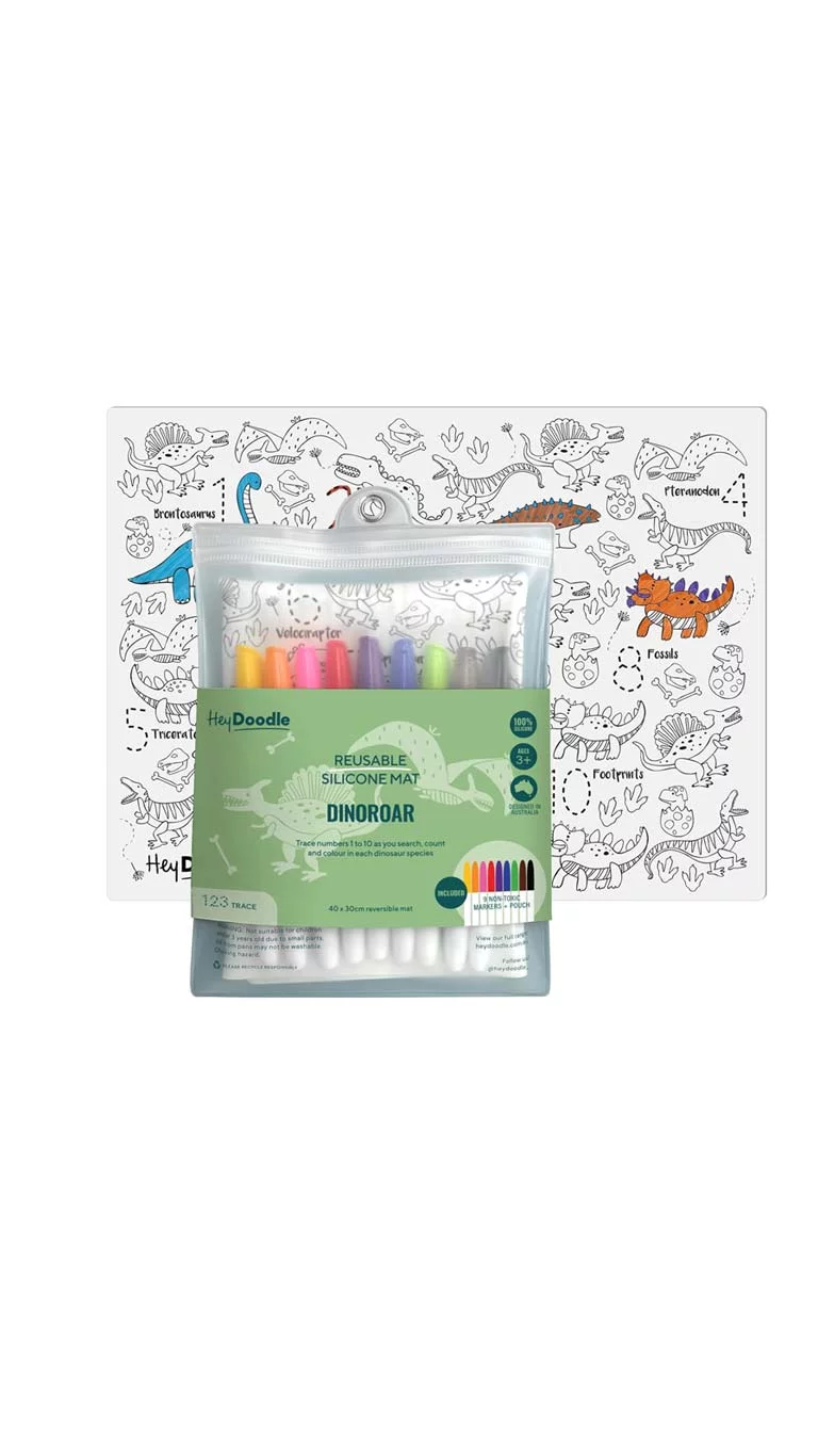 Hey Doddle 123 Trace Reusable Silicone Colouring Mat – Dino Roar
