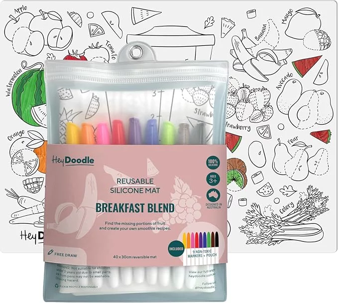 Hey Doodle - Breakfast Blend Classic Doodle Mat for Toddlers & Kids - Mess Free & Wipeable Activity Pad for Alphabet Learning, Writing, Drawing & Coloring - No Mess Reusable Craft Mat