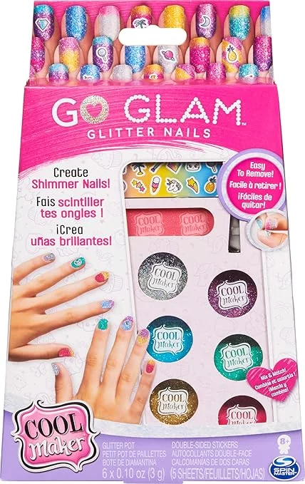 Cool Maker, Get Glitzy Glitter Nail Kit with 6 Colors & Stickers for 5 DIY Manicures