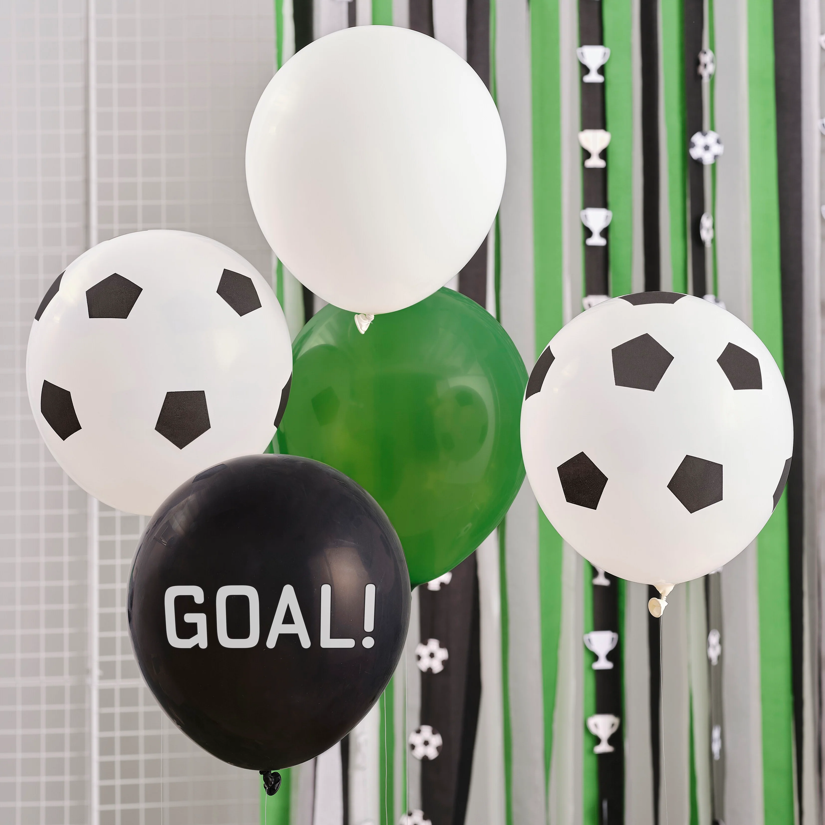 Black, White and Green Football Balloon Bundle Pack of 5