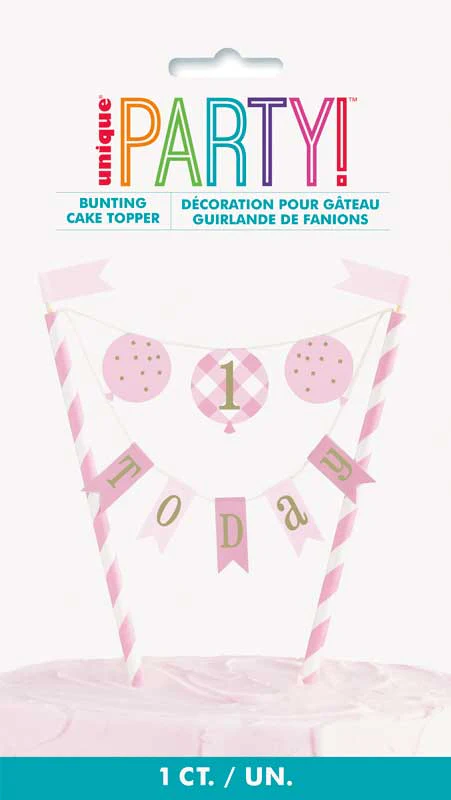 Pink Gingham 1st Birthday Cake Topper