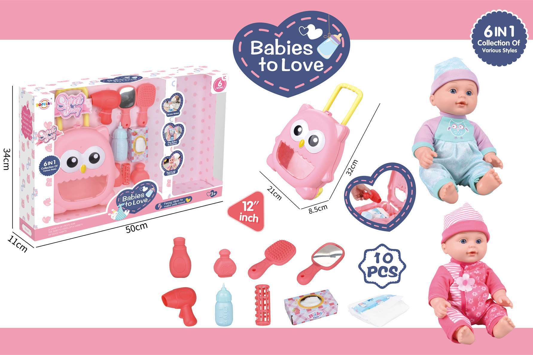 10 pieces, 6 in one doll set with accessories-L007-2