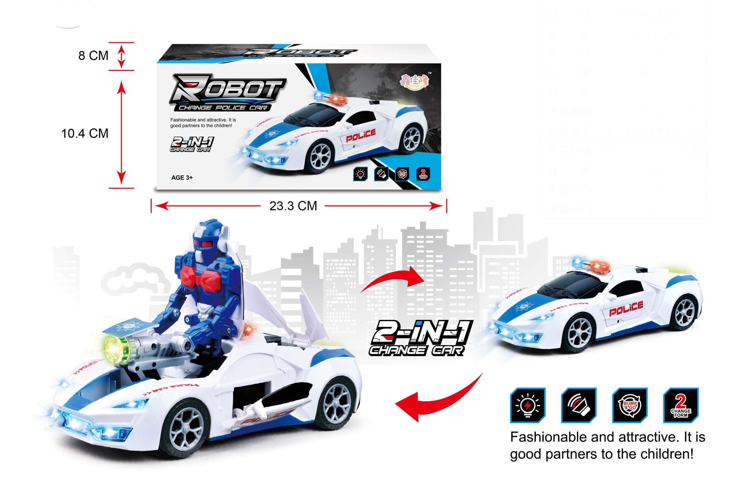 2 IN ONE ROBOT CHANGE POLICE CAR-WH-3008