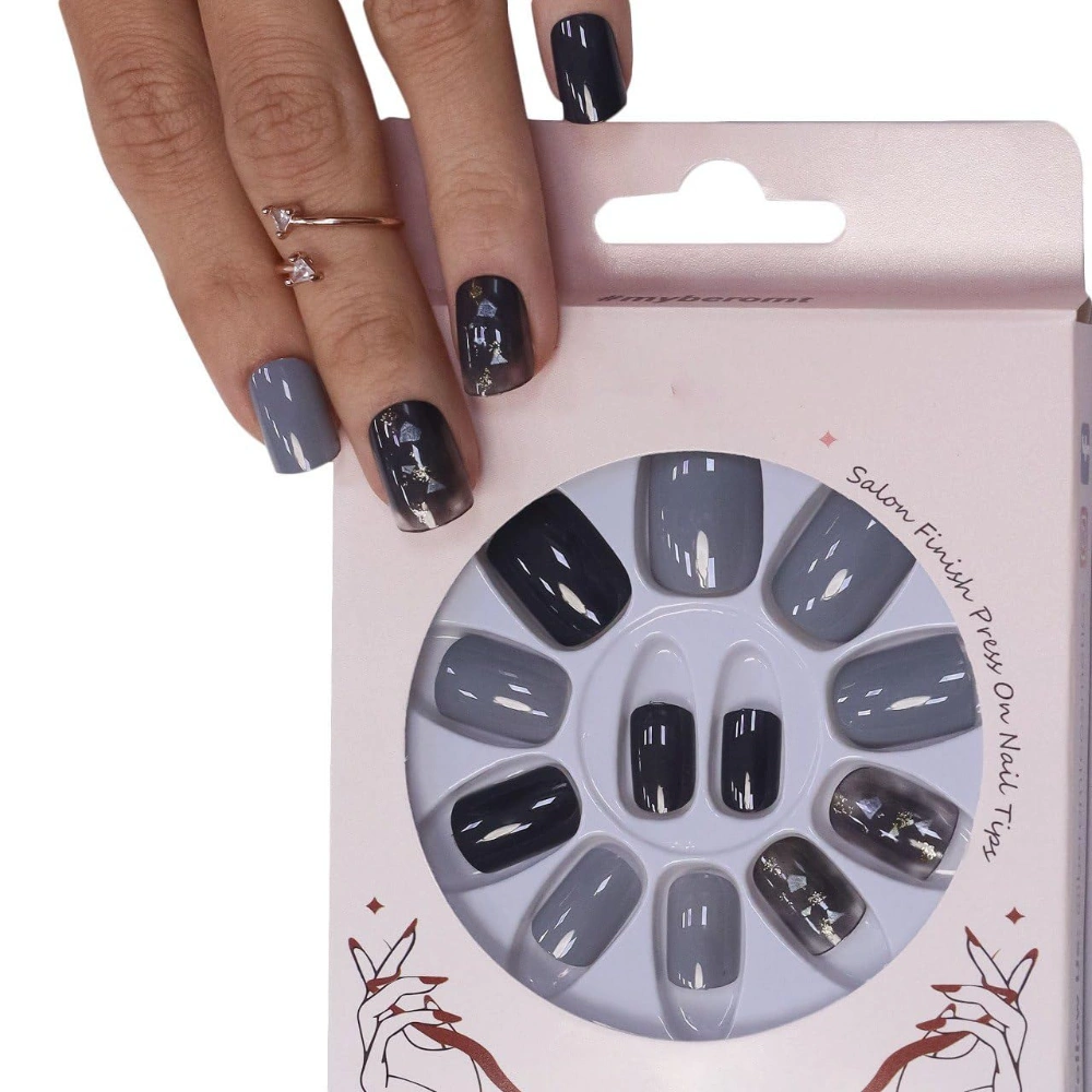 48 Pcs Short Press-On Nails with Glue, Square & Almond Fake Nails Set, Full Cover Stick-On Nails, Adhesive Tabs, Nail Filer Included for Women & Girls Multi-Color & Design