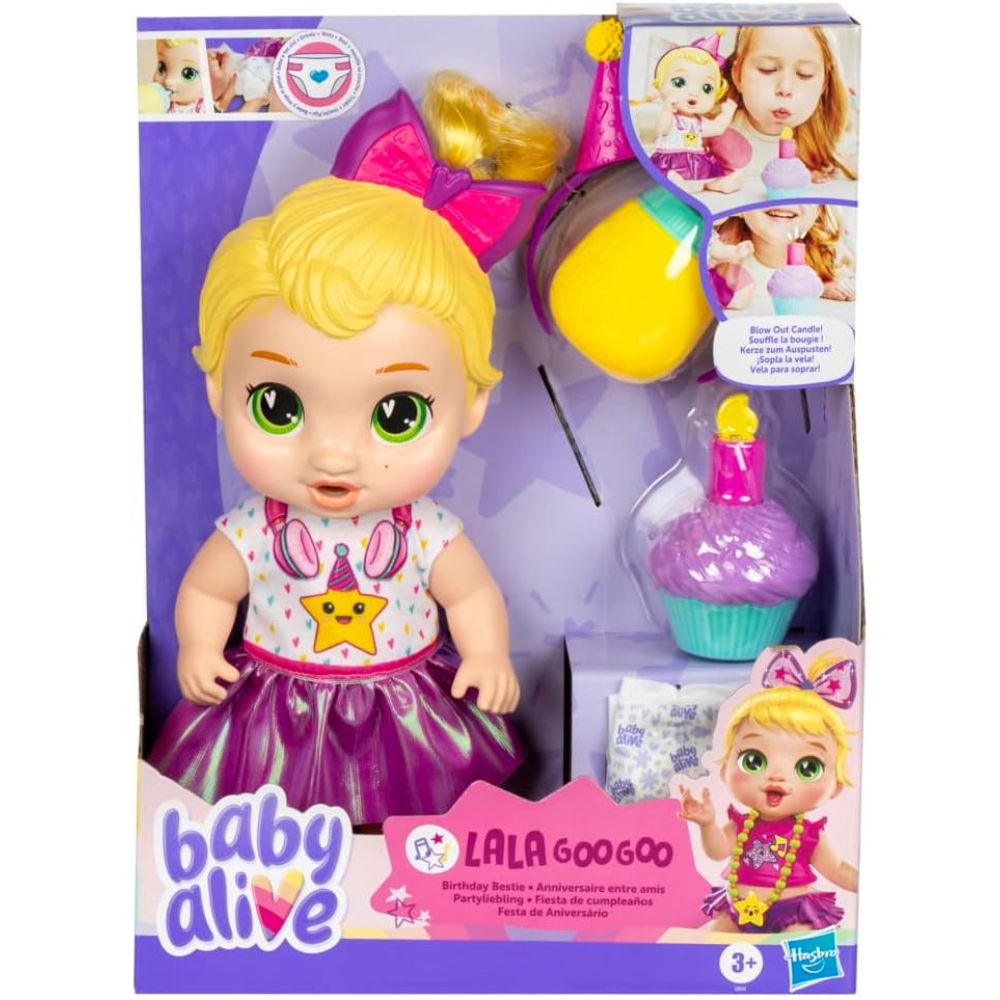 Baby Alive Birthday Bestie La La Goo Goo Blonde Hair Baby Doll Set, Preschool Toys for Girls & Boys 3 Years & Up