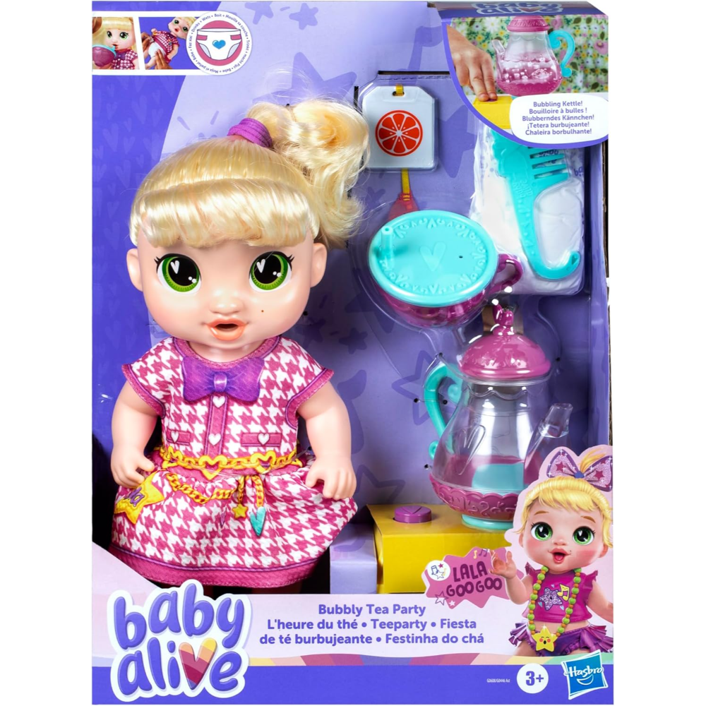 Baby Alive Bubbly Tea Party La La Goo Goo Doll with Teapot Accessories, Blonde Hair, 11 Inches, Toys for 3 Year Old Girls and Boys & Up