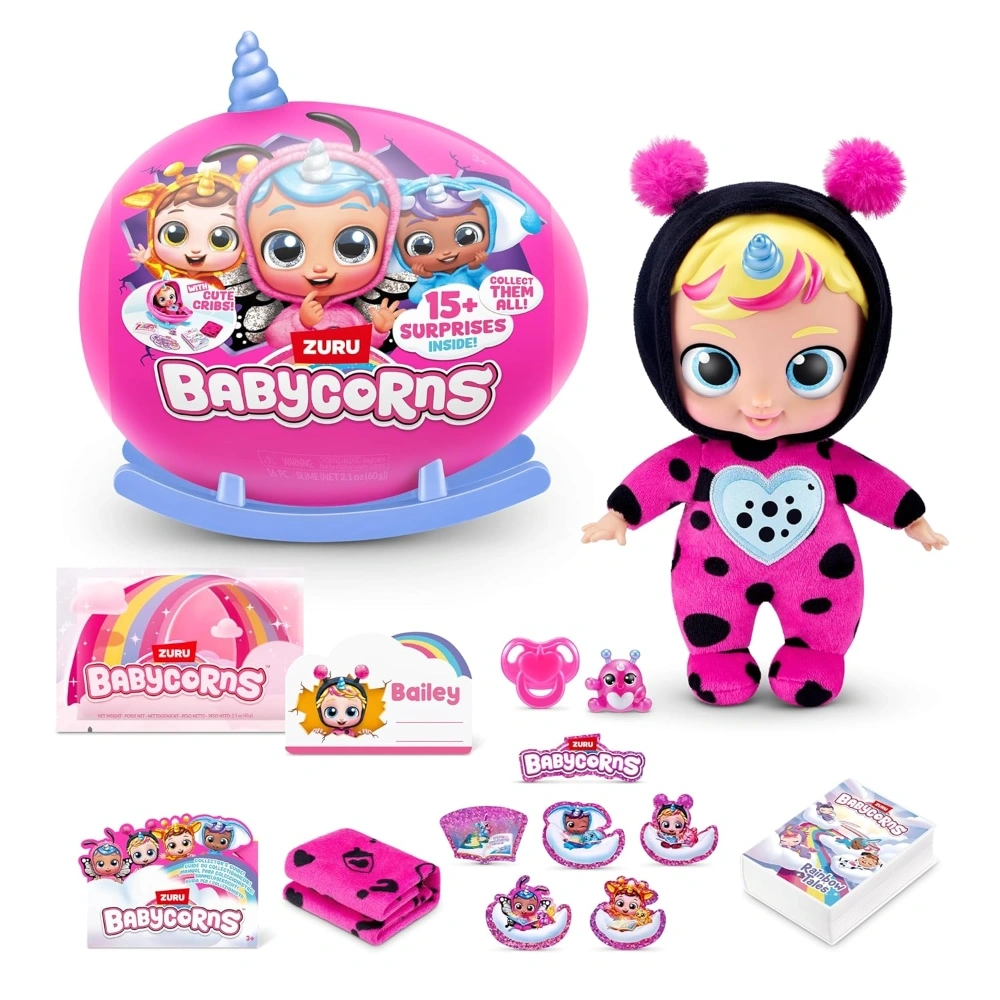 Babycorns ZURU Series 1 Small Ladybird Magic Baby Doll (Bailey) with Accessories, Surprise Unboxing Toy for Children, Girls