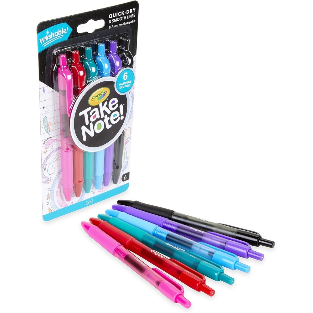 CRAYOLA 6 CT TAKE NOTE! WASHABLE GEL PEN