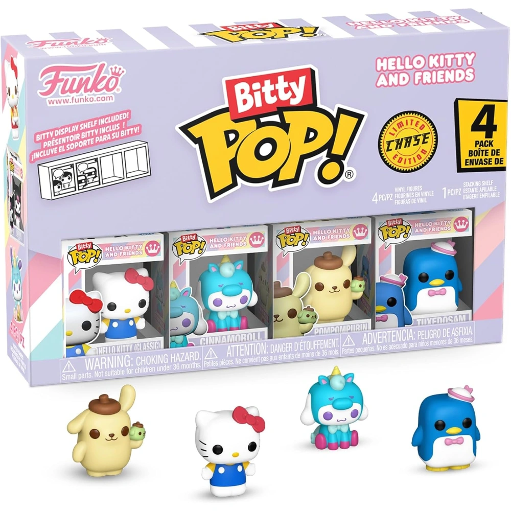 Funko Pop! Bitty: Sanrio – Hello Kitty (Classic), Cinnamoroll, Pompompurin, and A Surprise Mystery Mini Figure – 0. 9 Inch (2. 2 Cm) – Hello Kitty Collectable – Stackable Display Shelf Included