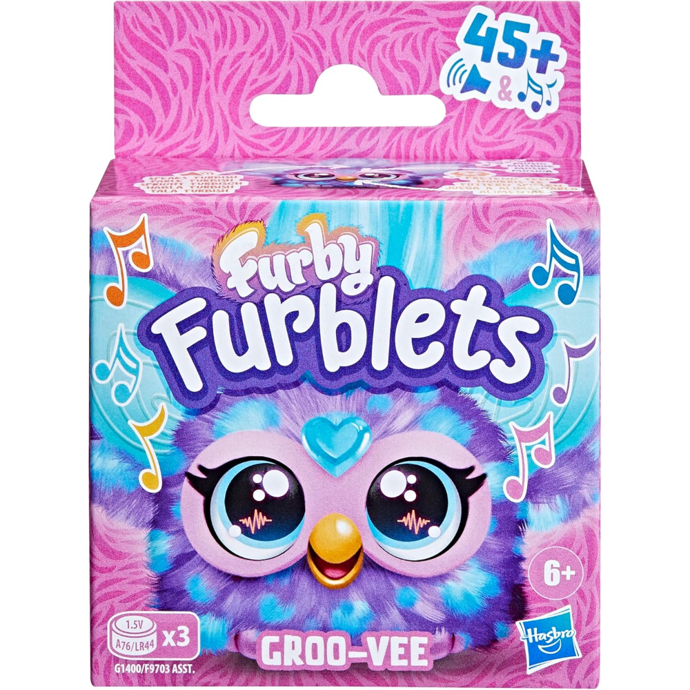 Furby Furblets Groo-Vee Mini Friend, 45+ Sounds & Music, Speaks Only Furbish, Electronic Plush Toys, Purple, Back to School Gifts, Ages 6+