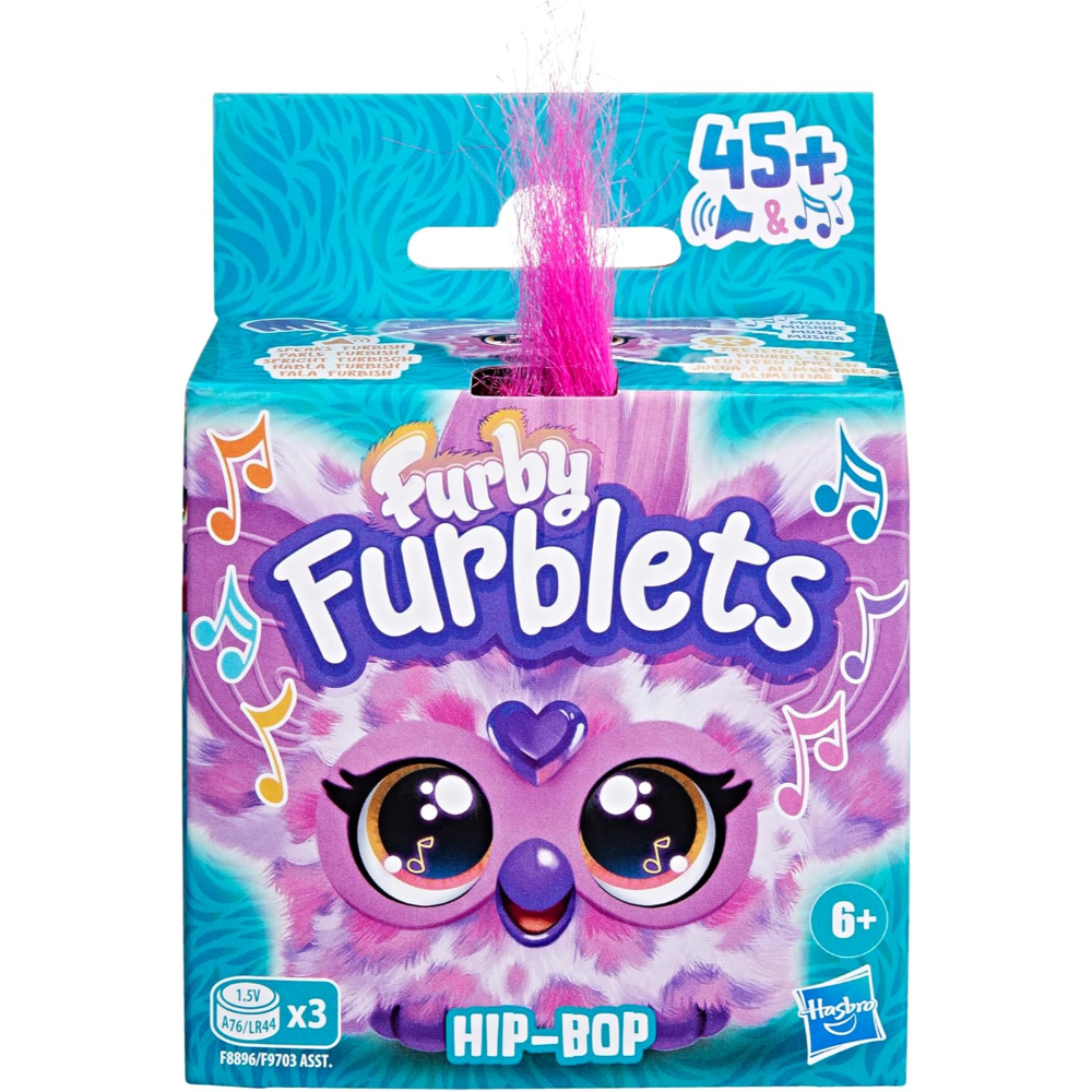 Furby Furblets Hip-Bop Mini Friend, 45+ Sounds, Hip Hop Music & Furbish Phrases, Electronic Plush Toys, Pink & Purple, Back to School Gifts, Ages 6+