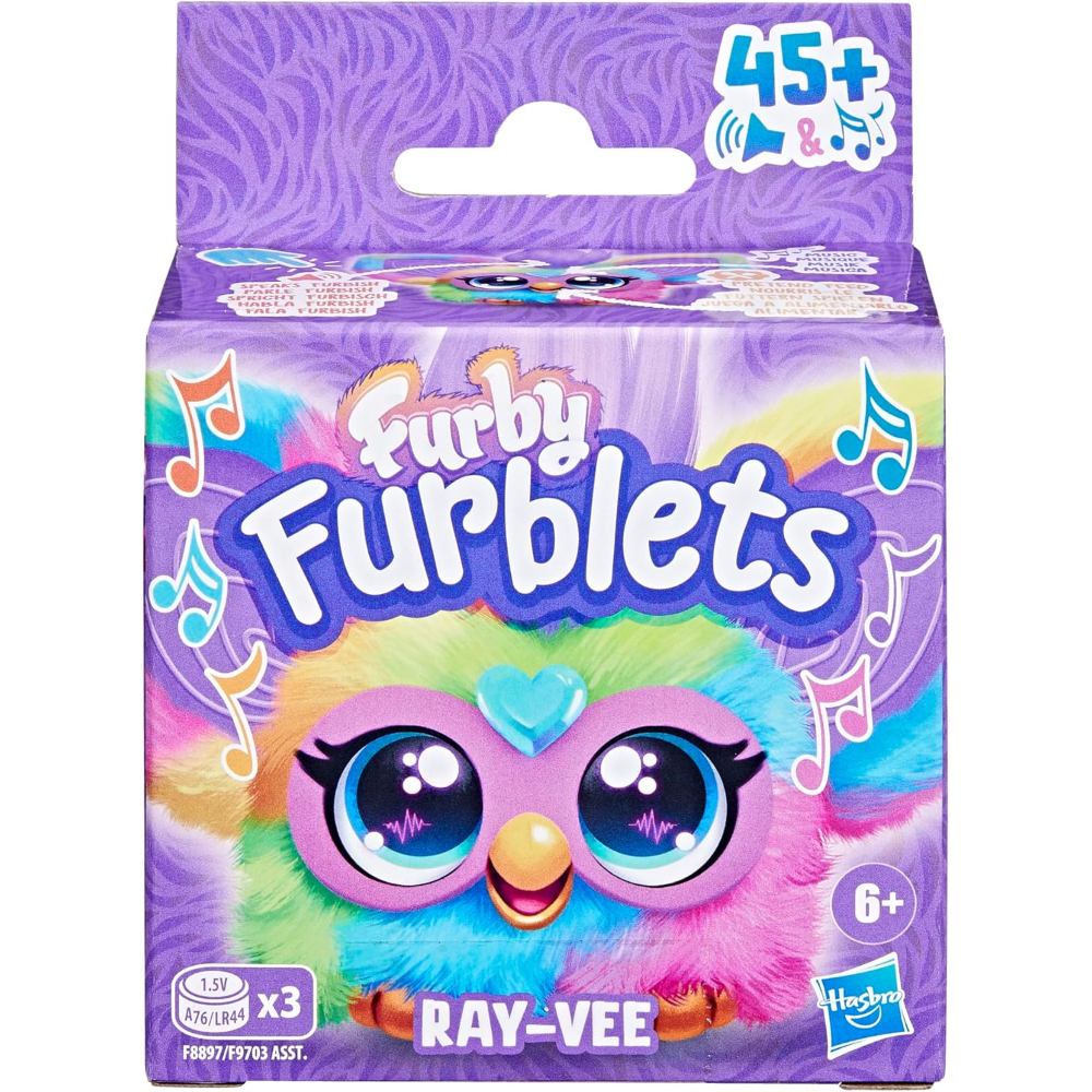 Furby Furblets Ray-Vee Mini Friend, 45+ Sounds, Electronica Music & Furbish Phrases, Electronic Plush Toys, Rainbow, Back to School Gifts, Ages 6+