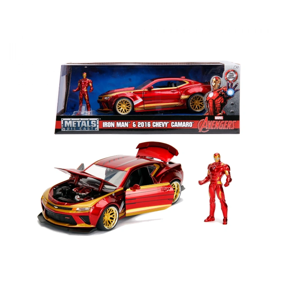 JADA DIE CAST MARVEL- IRON MAN & 2016 Chevy Camaro